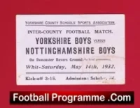 Yorkshire Boys v Nottingham 1932 – Old Football Ticket Doncaster