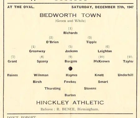 Bedworth Town v Hinckley Athletic 1947