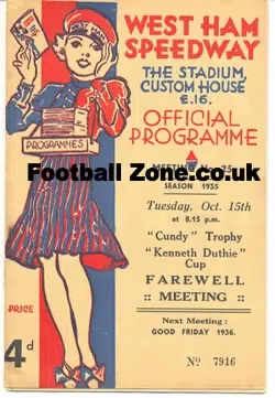 West Ham Speedway Farwell Meeting Cundy Trophy 1935