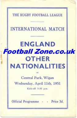 England Rugby v Other Nationalities 1951 – at Central Park Wigan