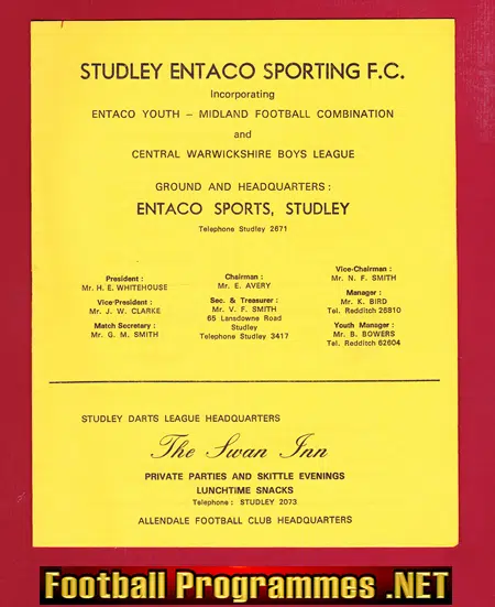 Studley Entaco Sporting v Astwood Bank 1970s
