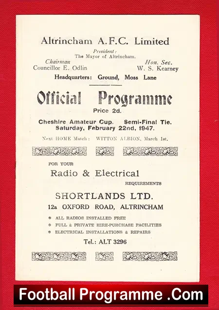 Barnton v Hazel Grove 1947 – Cheshire Cup Semi Final