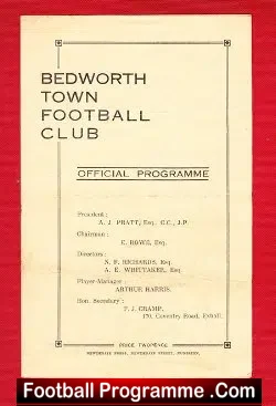 Bedworth Town v Hinckley Athletic 1947 - football programme