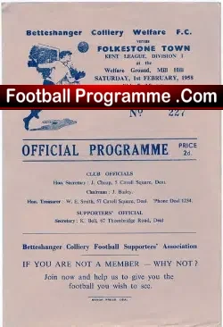 Betteshanger CW v Folkestone Town 1958