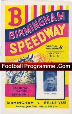 Birmingham Speedway v Belle Vue 1949 - speedway programme