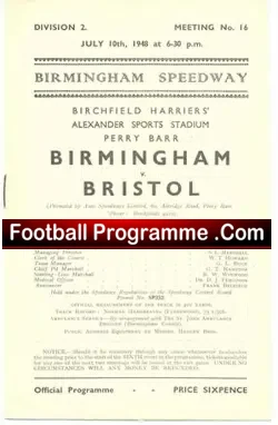 Birmingham Speedway v Bristol 1948 - speedway programme