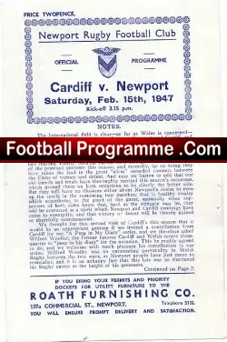 Cardiff Rugby v Newport 1947