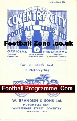 Coventry City v Swansea Town 1951 - football programme