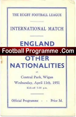 England Rugby v Other Nationalities 1951 – at Central Park Wigan