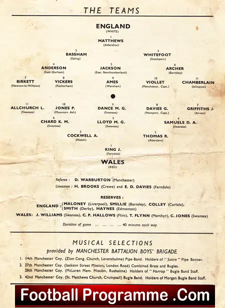 England v Wales 1949 – at Manchester City – Viollet Busby Babes