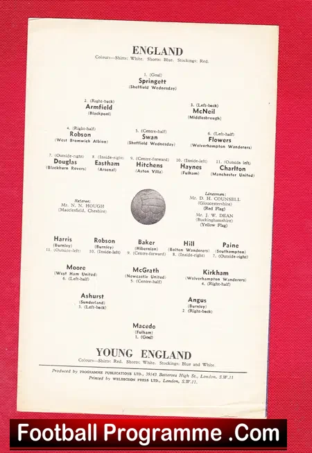 England v Young England 1961 – at Chelsea – Bobby Moore + Charlton