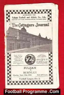 Fulham v Burnley 1938 - old 1930's Programme - football programme