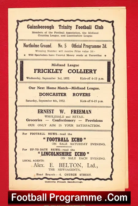 Gainsborough Trinity v Frickley Colliery 1952