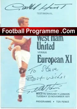Geoff Hurst Testimonial West Ham United 1971 – SIGNED Autograph
