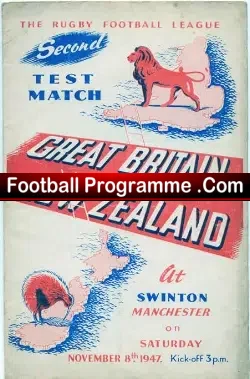 Great Britain Rugby v New Zealand 1947 - Swindon - rugby programme