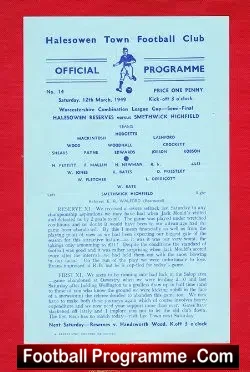 Halesowen Town v Smethwick Highfield 1949 – Reserves Match