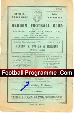 Hendon v Walton Hersham 1955