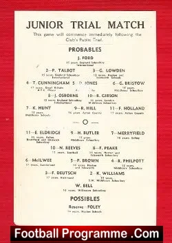Junior Trials Match Probables v Possibles late 1940’s