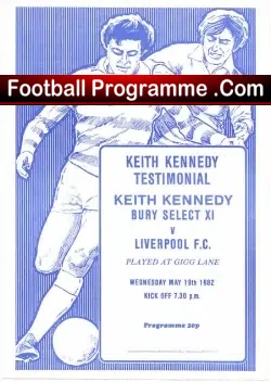 Keith Kennedy Testimonial + Autographed Menu Bury 1982 - football memorabilia