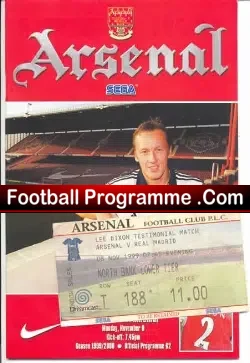Lee Dixon Testimonial Benefit Arsenal + Ticket Real Madrid 1999