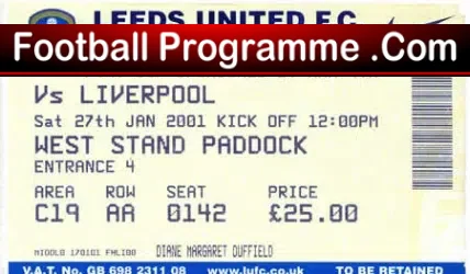 Leeds United v Liverpool 2001 – Football Ticket Stub