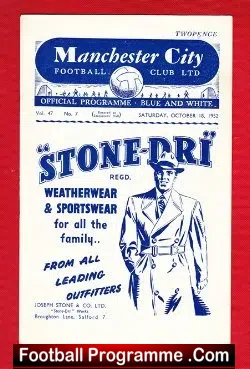 Manchester City v Bolton Wanderers 1952 - football programme