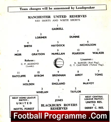 Manchester United v Blackburn Rovers 1962 – Reserves Game