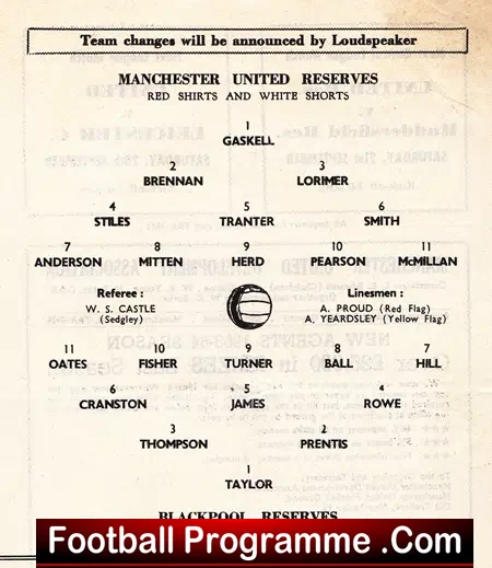 Manchester United v Blackpool 1963 – Reserves Match