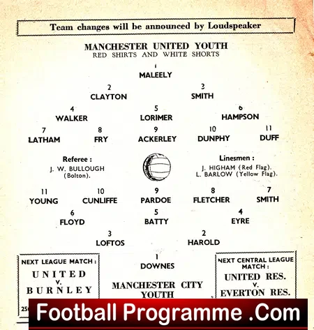 Manchester United v Manchester City 1961 – Youth Match Programme