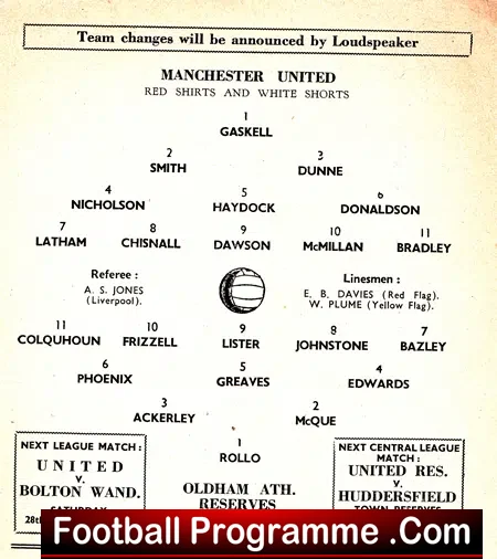 Manchester United v Oldham Athletic 1961 – Reserves Match