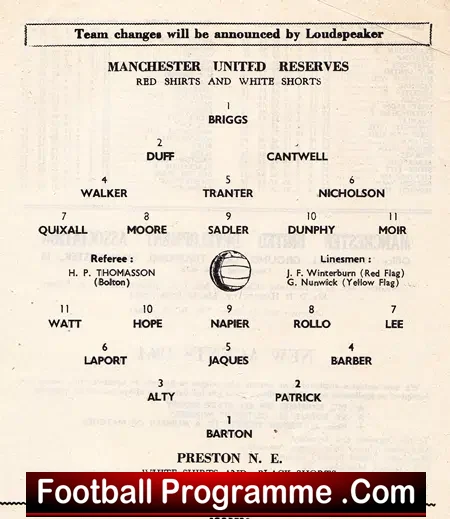 Manchester United v Preston 1964 – Reserves Match