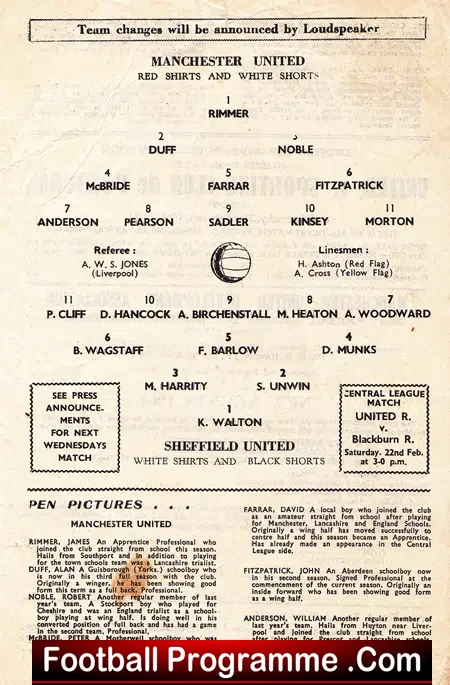 Manchester United v Sheffield United 1964 – Youths