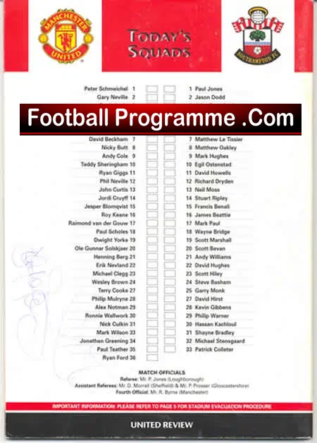 Manchester United v Southampton 1999 – Autographed Signed