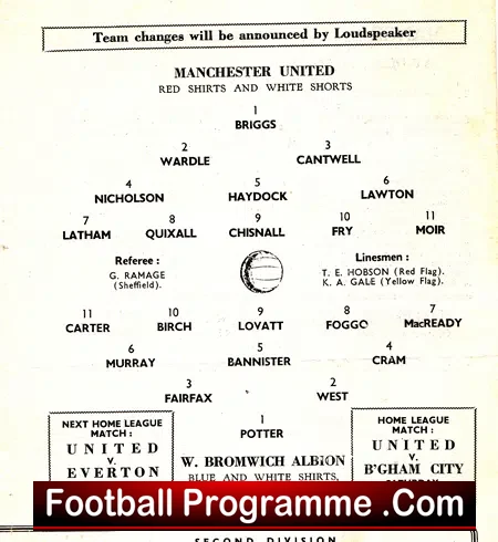 Manchester United v WBA 1962 – Reserve Match