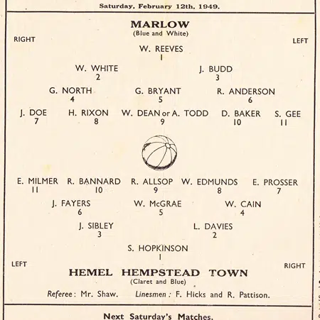 Marlow v Hemel Hempstead 1949