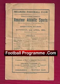 Melrose Sevens Rugby Union Club Programme 1931
