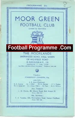 Moor Green v Stafford Rangers 1951 - football programme