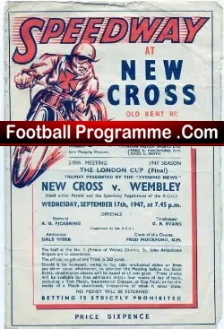 New Cross Speedway v Wembley London Final 1947
