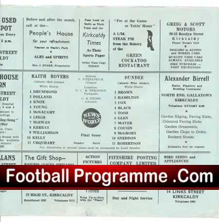 Raith Rovers v Dundee 1958 – Scotland