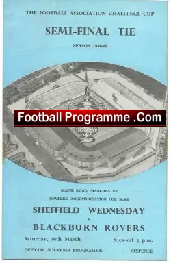Sheffield Wednesday v Blackburn Rovers 1960 - FAC Semi Final - football programme