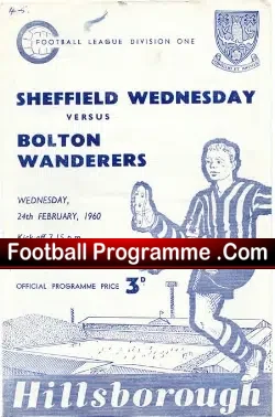 Sheffield Wednesday v Bolton Wanderers 1960 - football programme