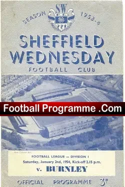 Sheffield Wednesday v Burnley 1954 - football programme