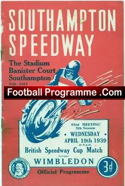 Southampton Speedway v Wimbledon 1939 - 1930s - speedway programme