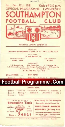 Southampton v Hull City 1951