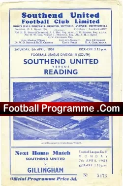 Southend United v Reading 1958 - football programme