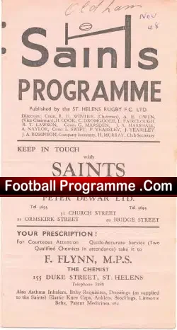 St Helens Rugby v Oldham 1948