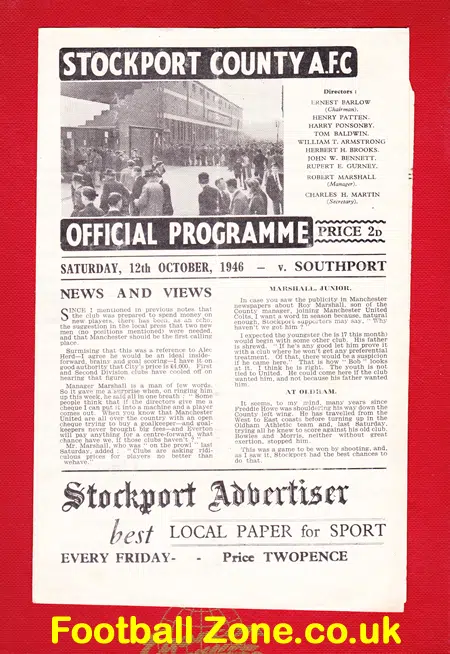 Stockport County v Southport 1946 – 1940s Football Programme