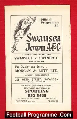 Swansea Town v Coventry City 1950 – Signed Autograph