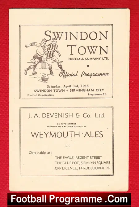 Swindon Town v Birmingham City 1948 – Reserves Match