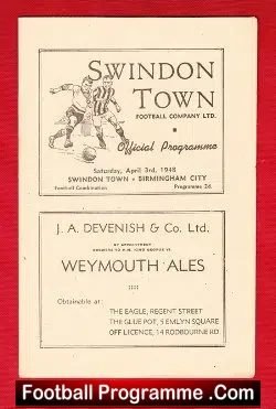 Swindon Town v Birmingham City 1948 – Reserves Match